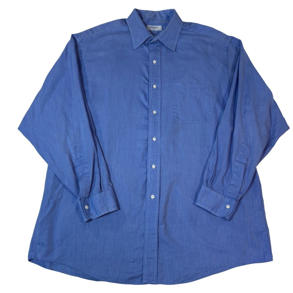 Brooks Brothers 346 Blue Herringbone Cotton Dress Shirt Mens 17 34